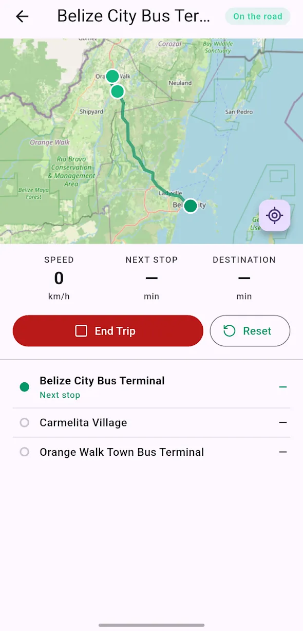 Driver live tracking map for a trip on the road